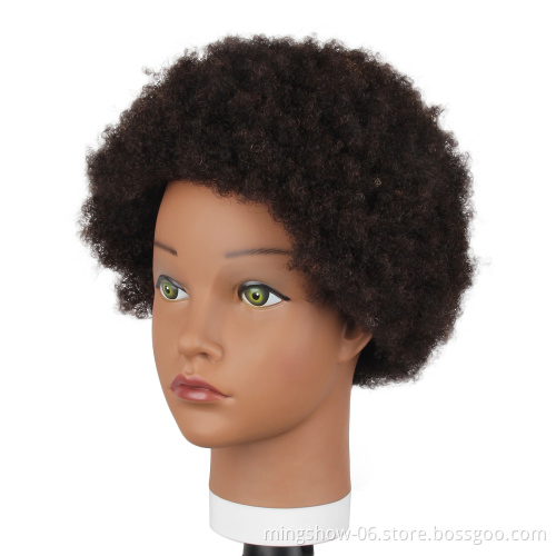100% human hair black african mannequin training head mannequin for hairdresser